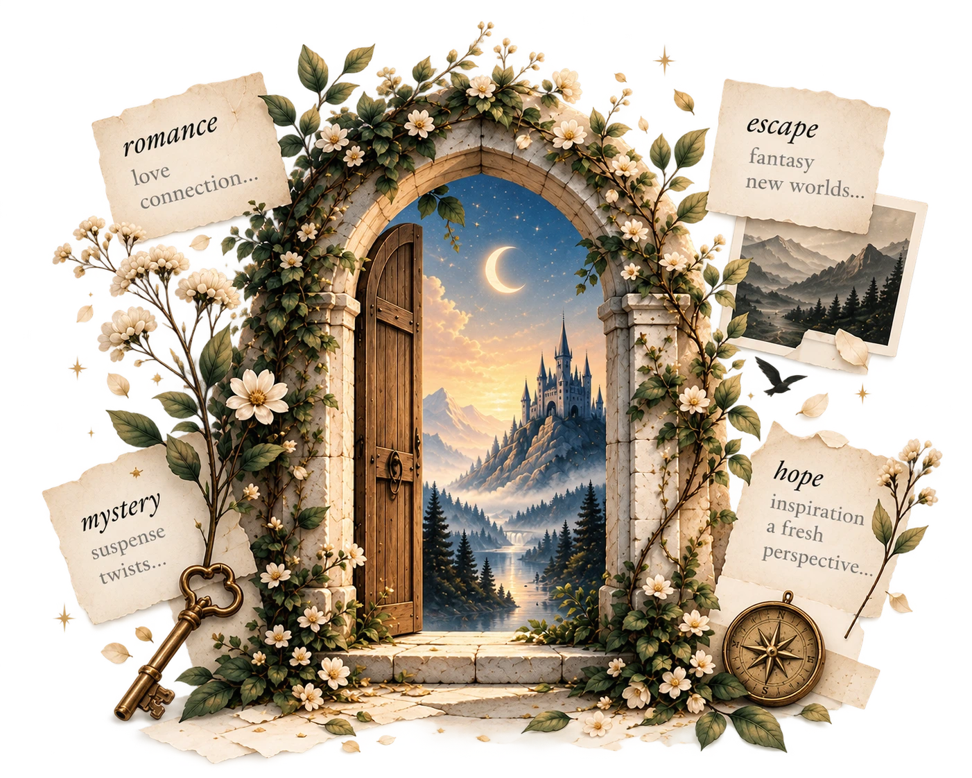 A magical doorway opening into an imaginative story world